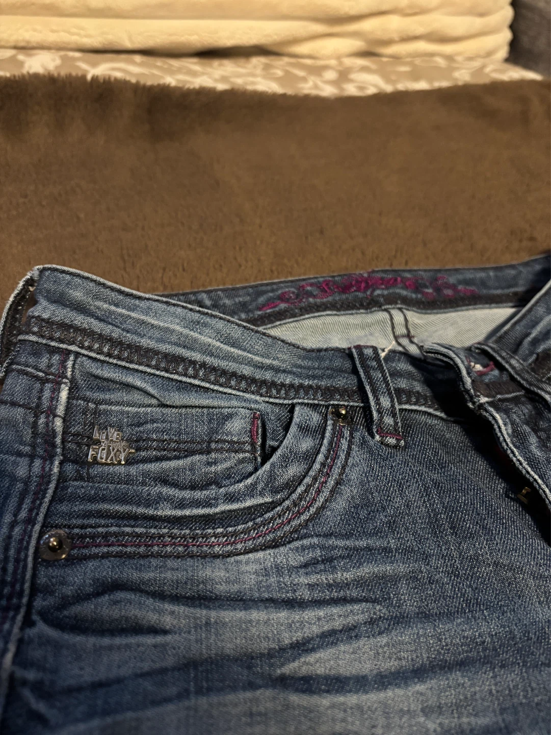 Y2K Foxy Jeans Women's Bootcut with purple stitching detail - photo 3