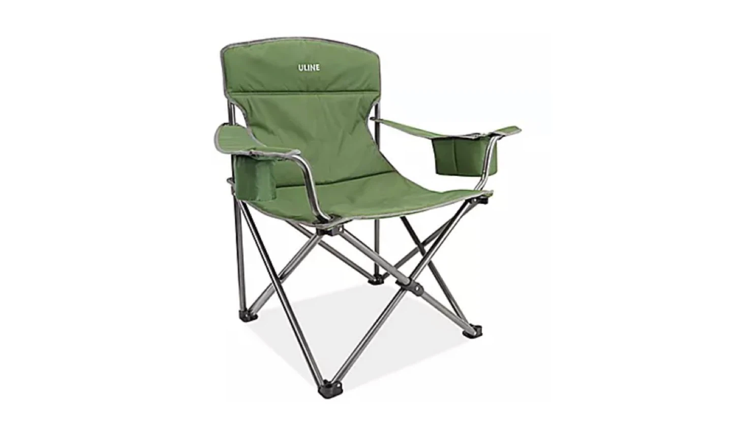 Uline Green Folding Camping Chair with Cup Holders