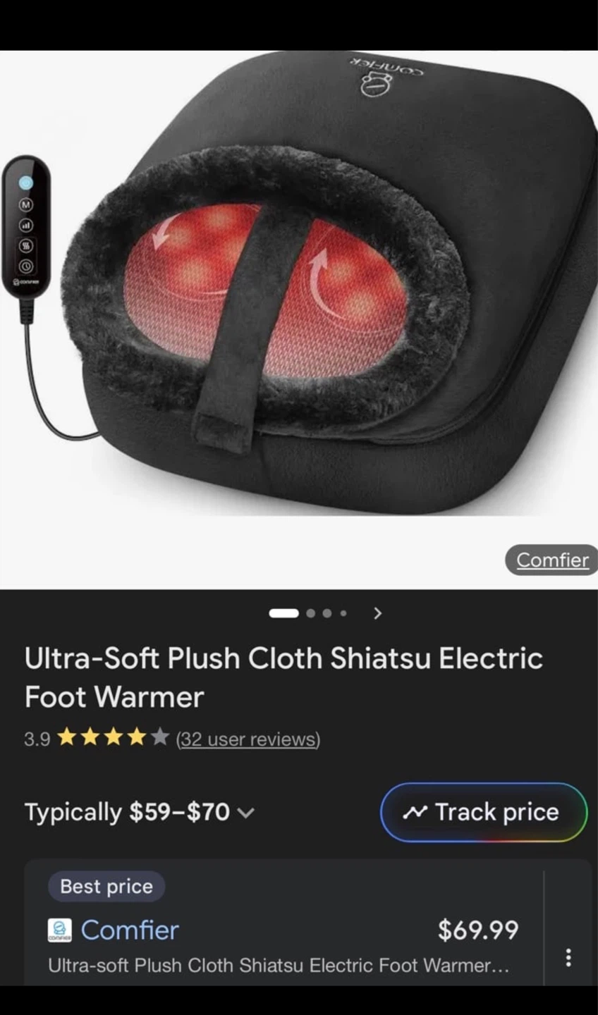 Comfier Ultra-Soft Plush Shiatsu Electric Foot Warmer