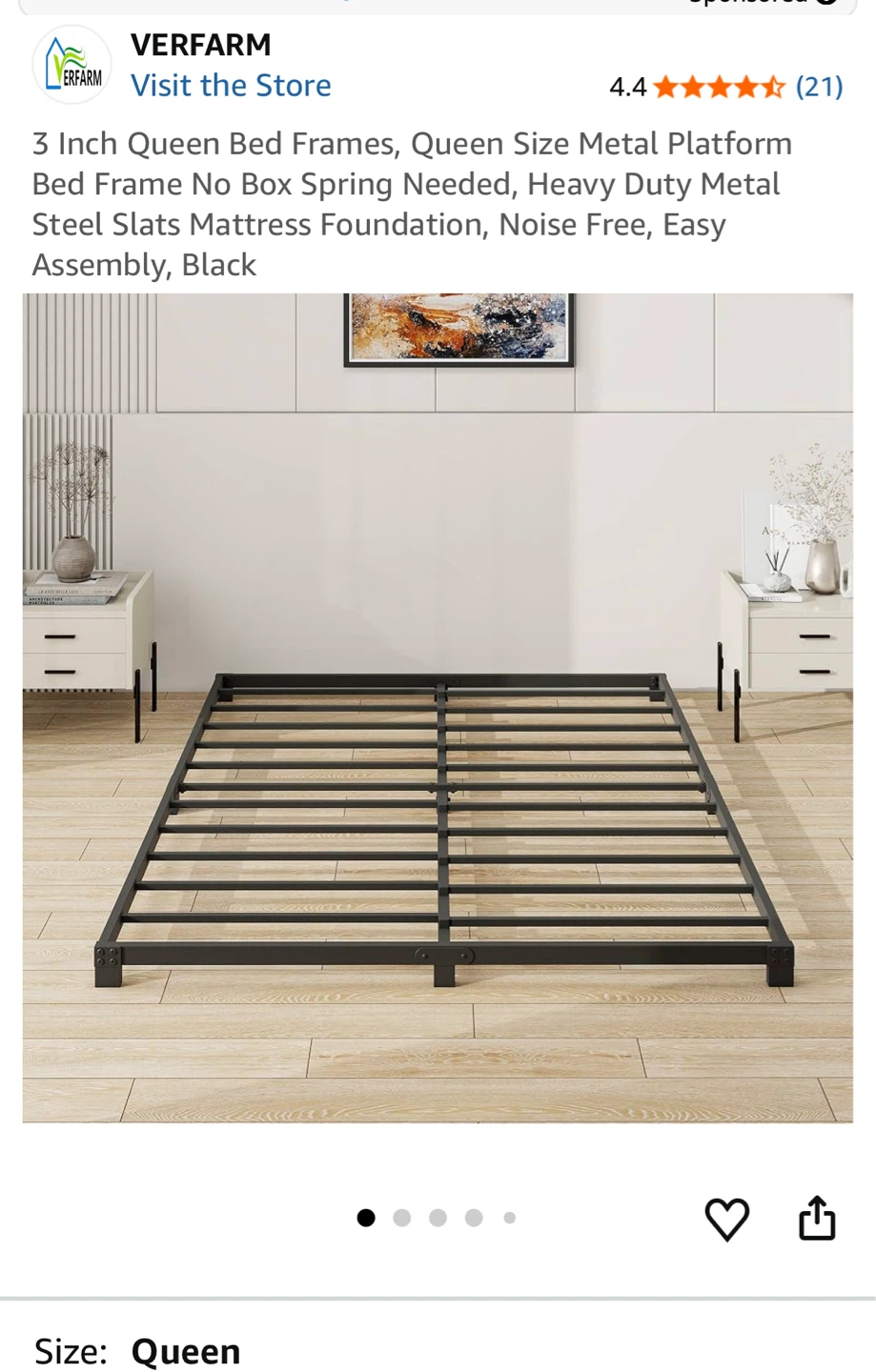 VERFARM Queen Size Metal Bed Frame