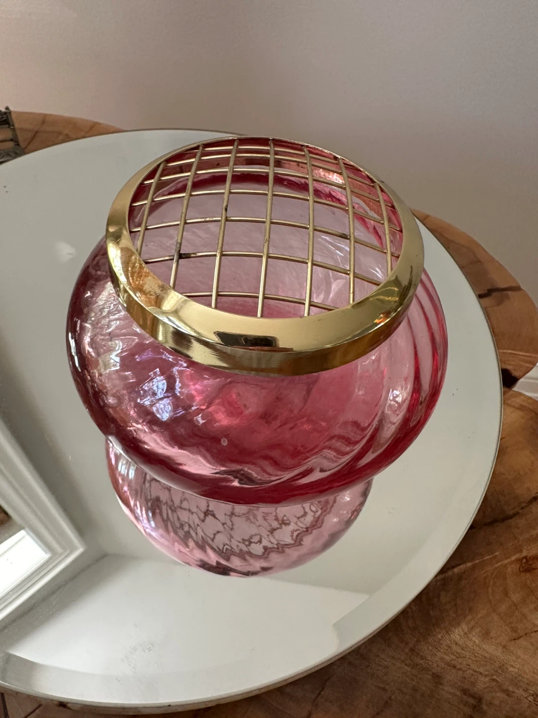 Pink Glass Flower Frog Vase