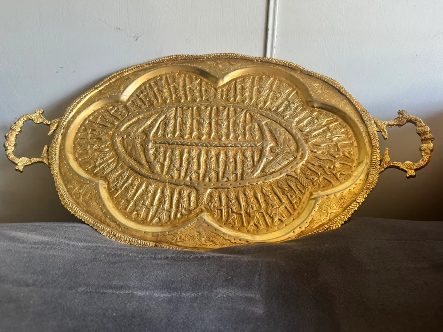 Vintage Persian Brass Serving Tray highly detailed