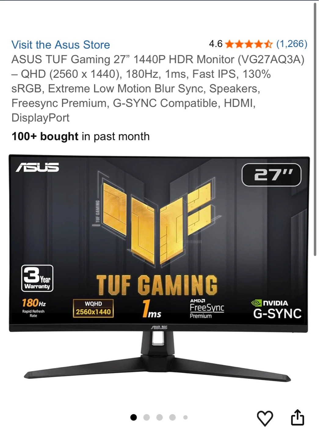 ASUS TUF Gaming 27" 1440P HDR Monitor