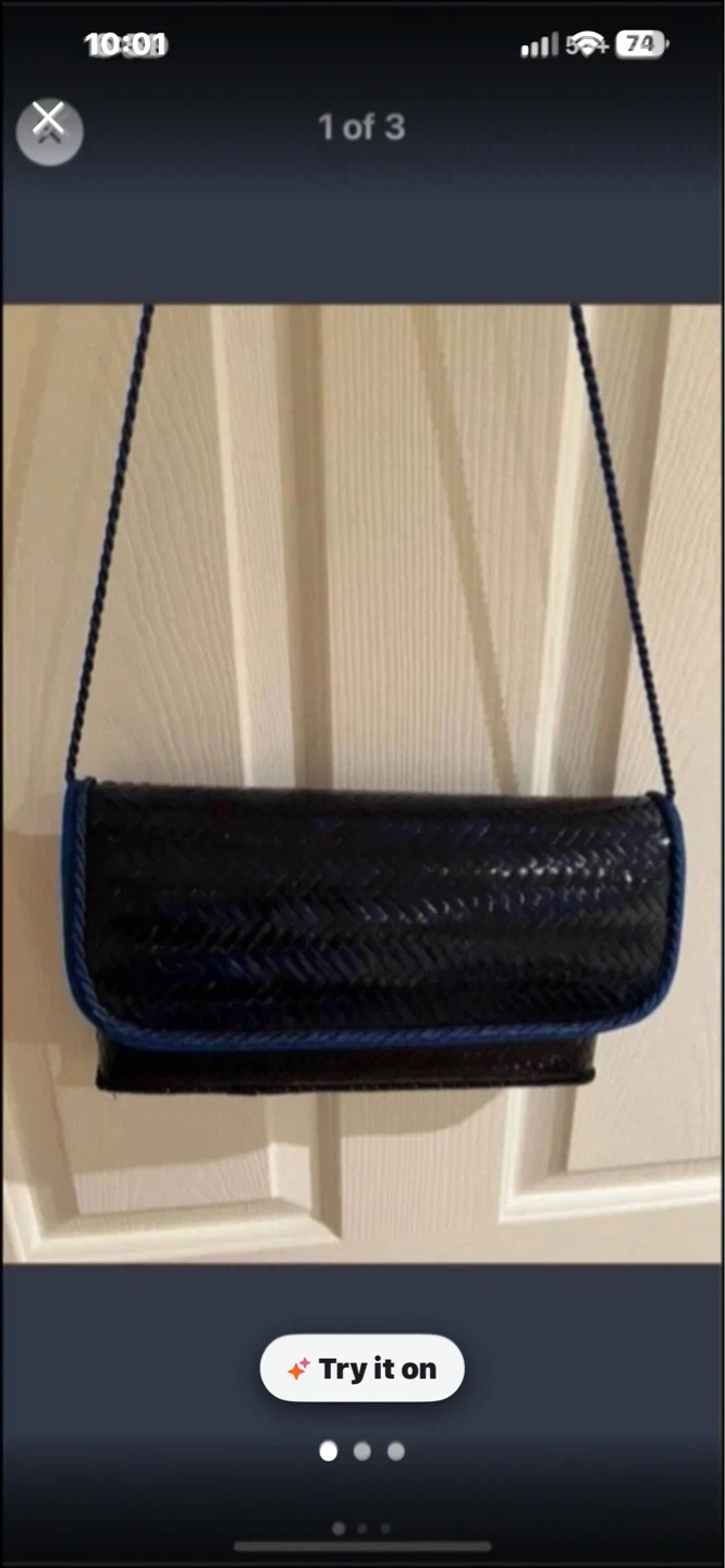 Navy Woven Clutch Bag with Blue Trim