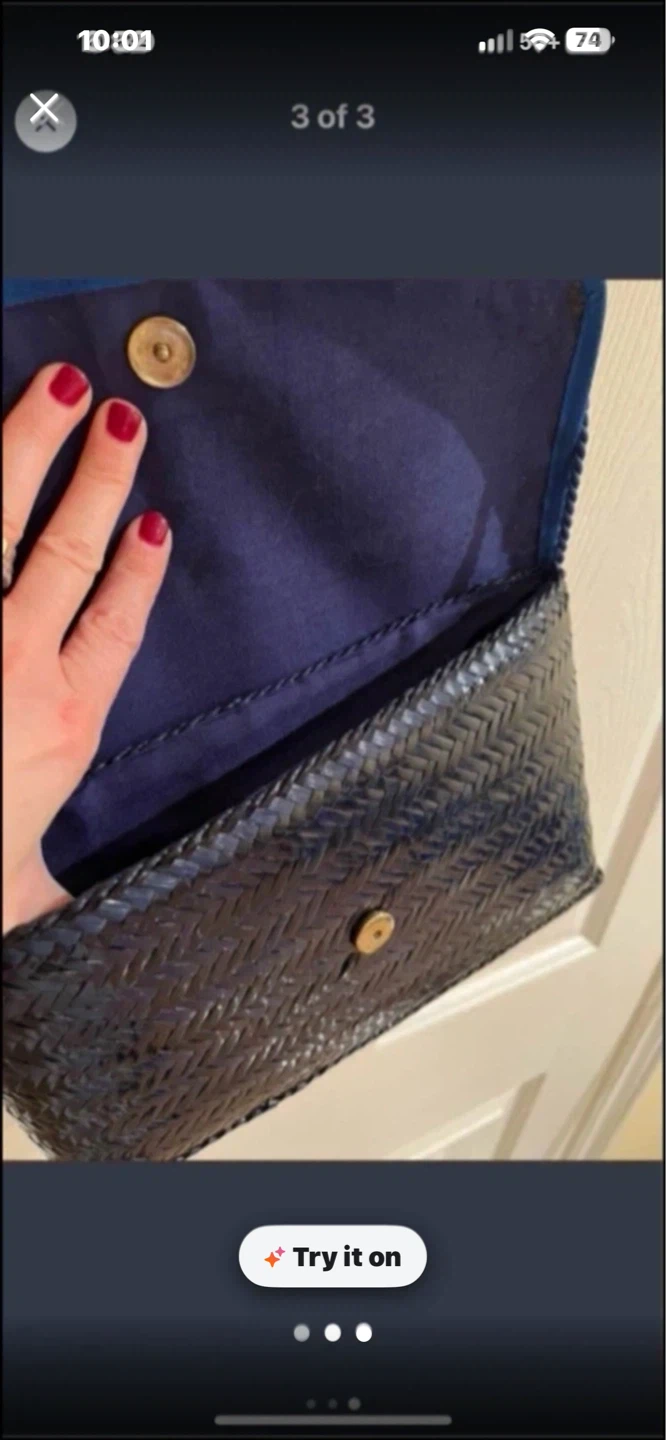 Navy Woven Clutch Bag with Blue Trim - photo 3