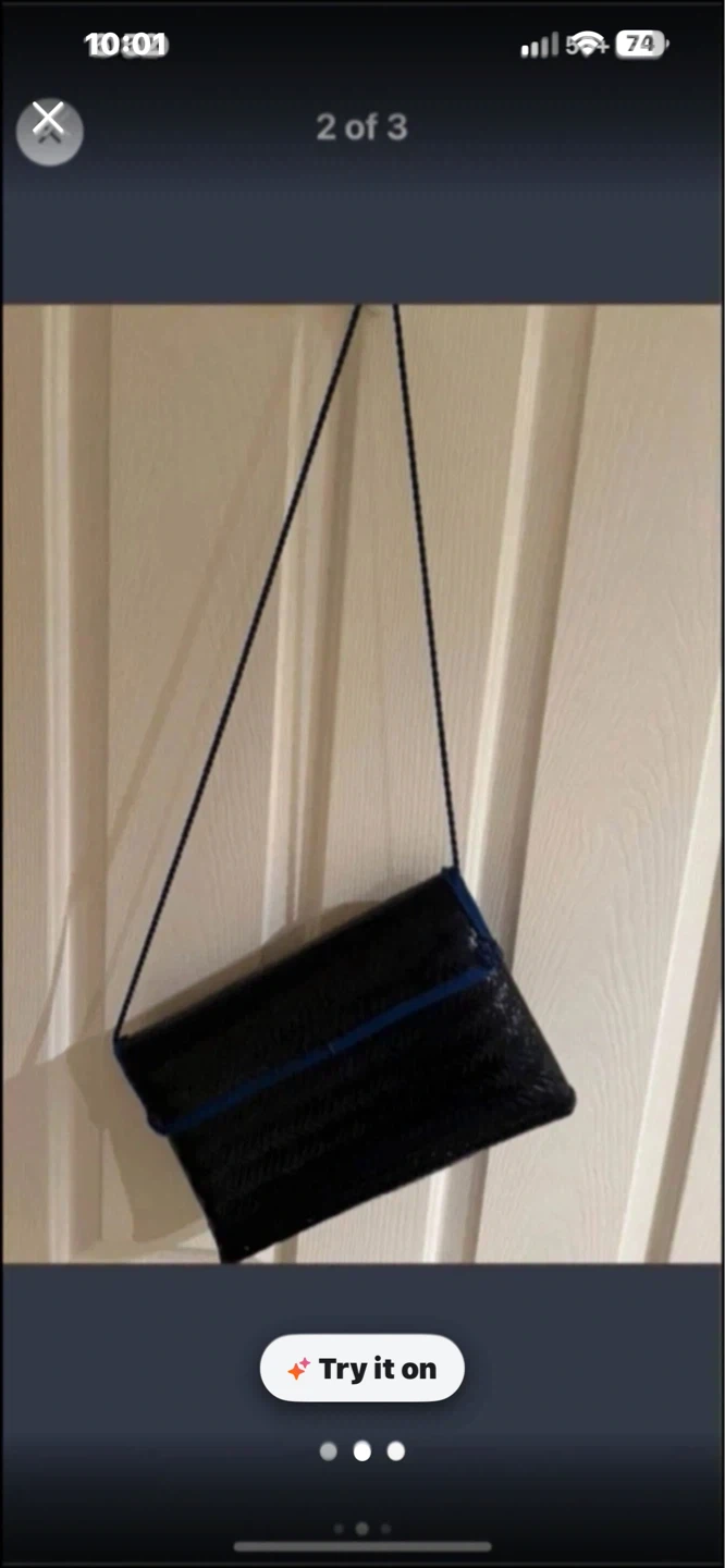Navy Woven Clutch Bag with Blue Trim - photo 2