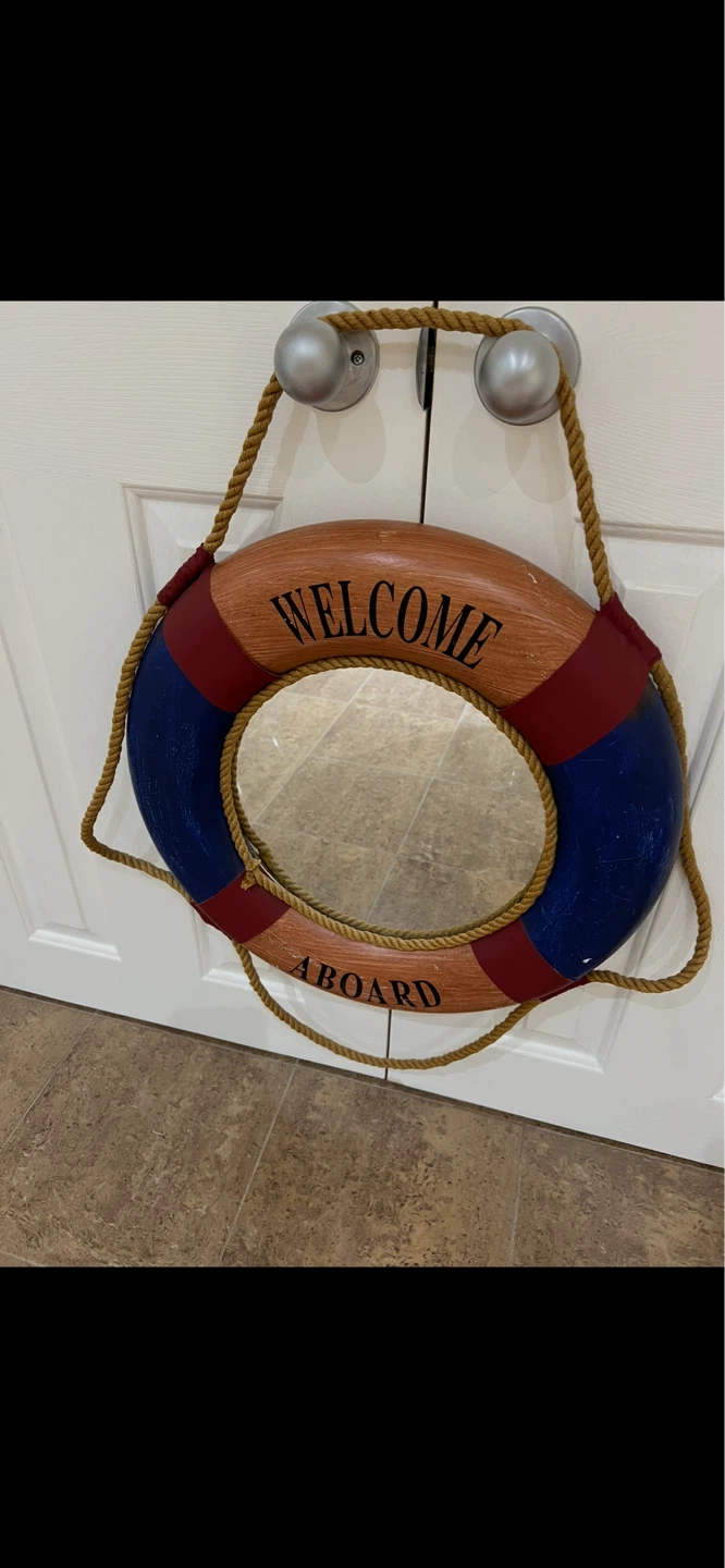 Nautical Life Ring Welcome Aboard Mirror