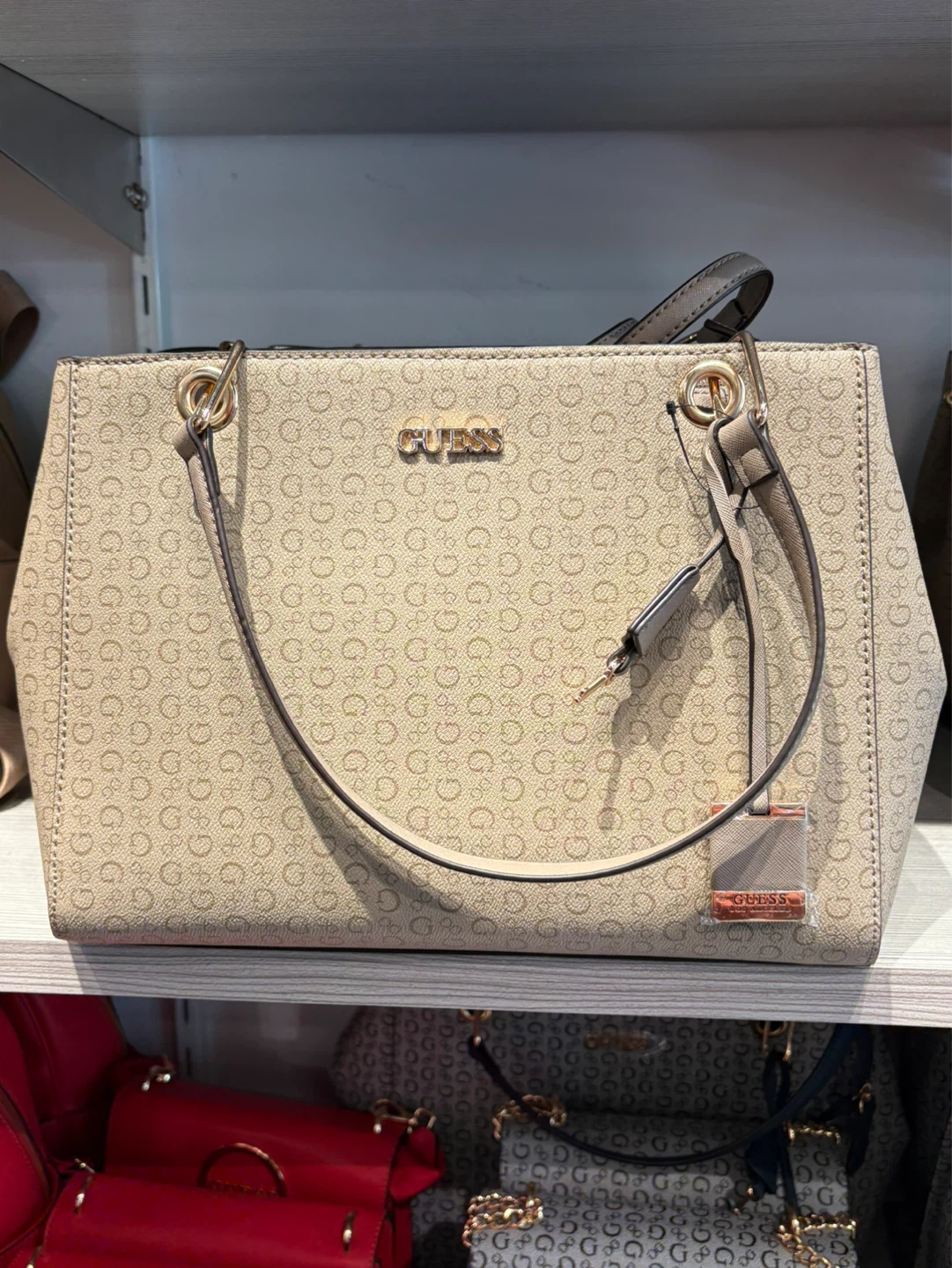 Guess Women's Beige Monogram Top-Handle Handbag - photo 2