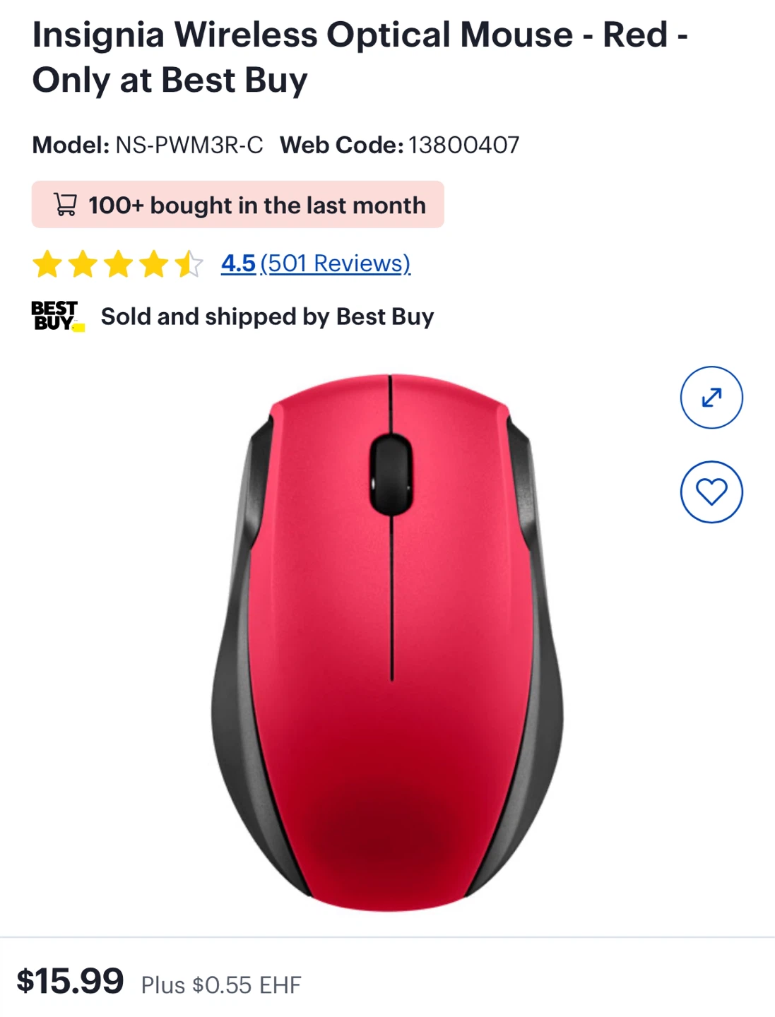 Insignia Wireless Optical Mouse - Red - photo 3