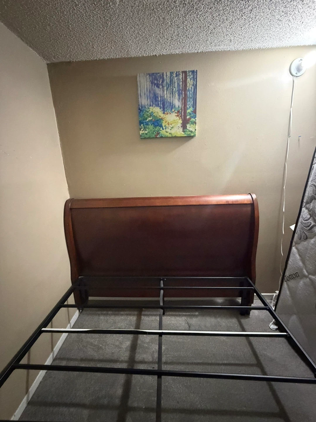Queen size metal bed frame with ditached headboard almost new
