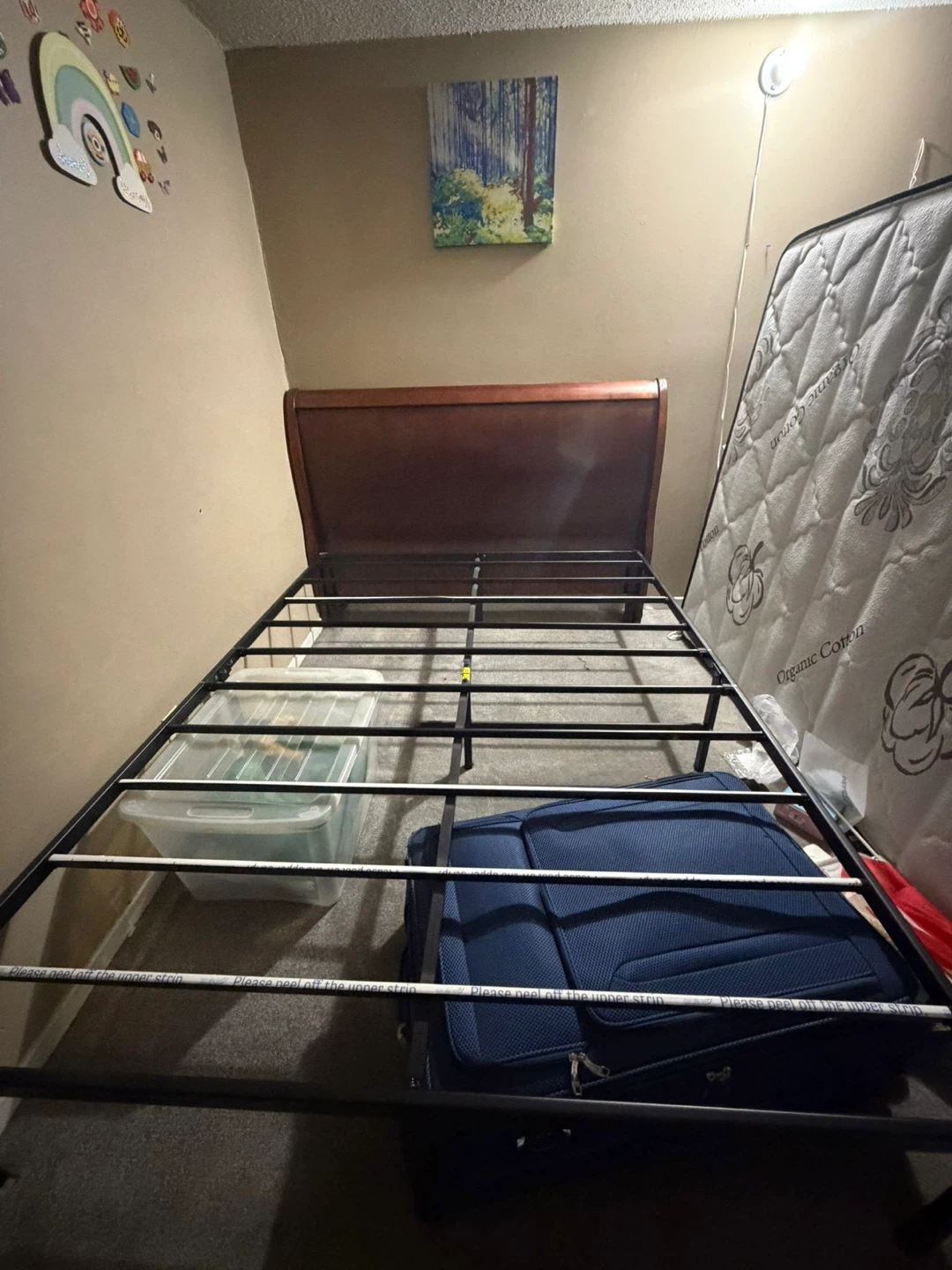Queen size metal bed frame with ditached headboard almost new - photo 2