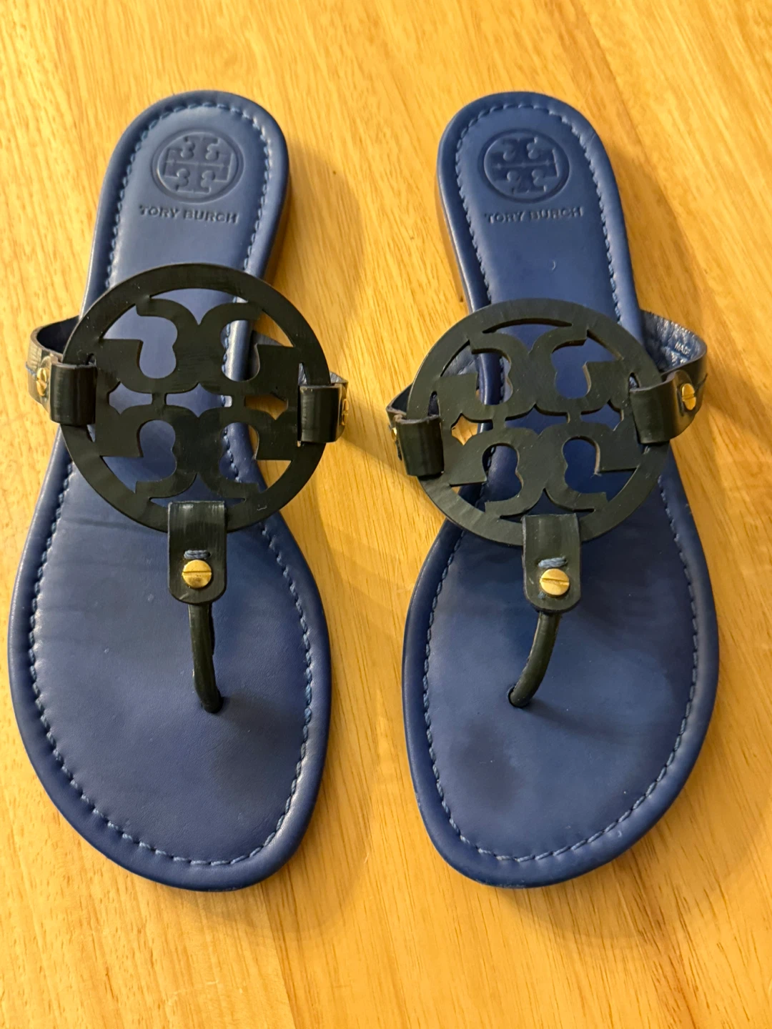 Navy Blue Leather Miller Sandals