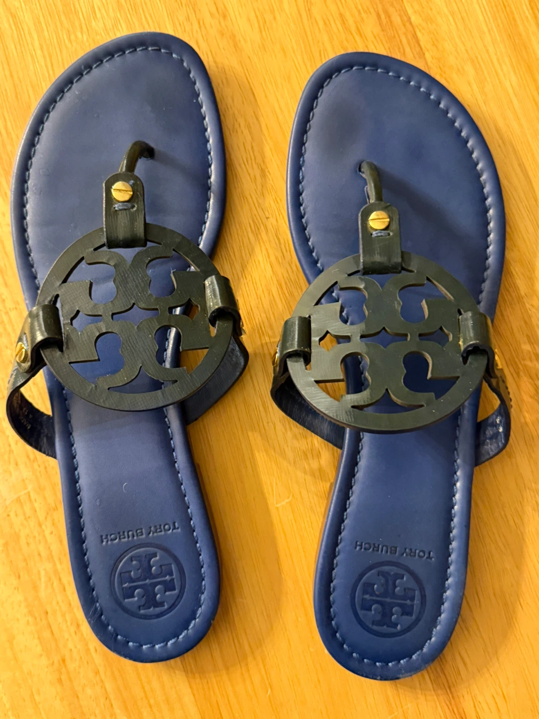 Navy Blue Leather Miller Sandals - photo 3