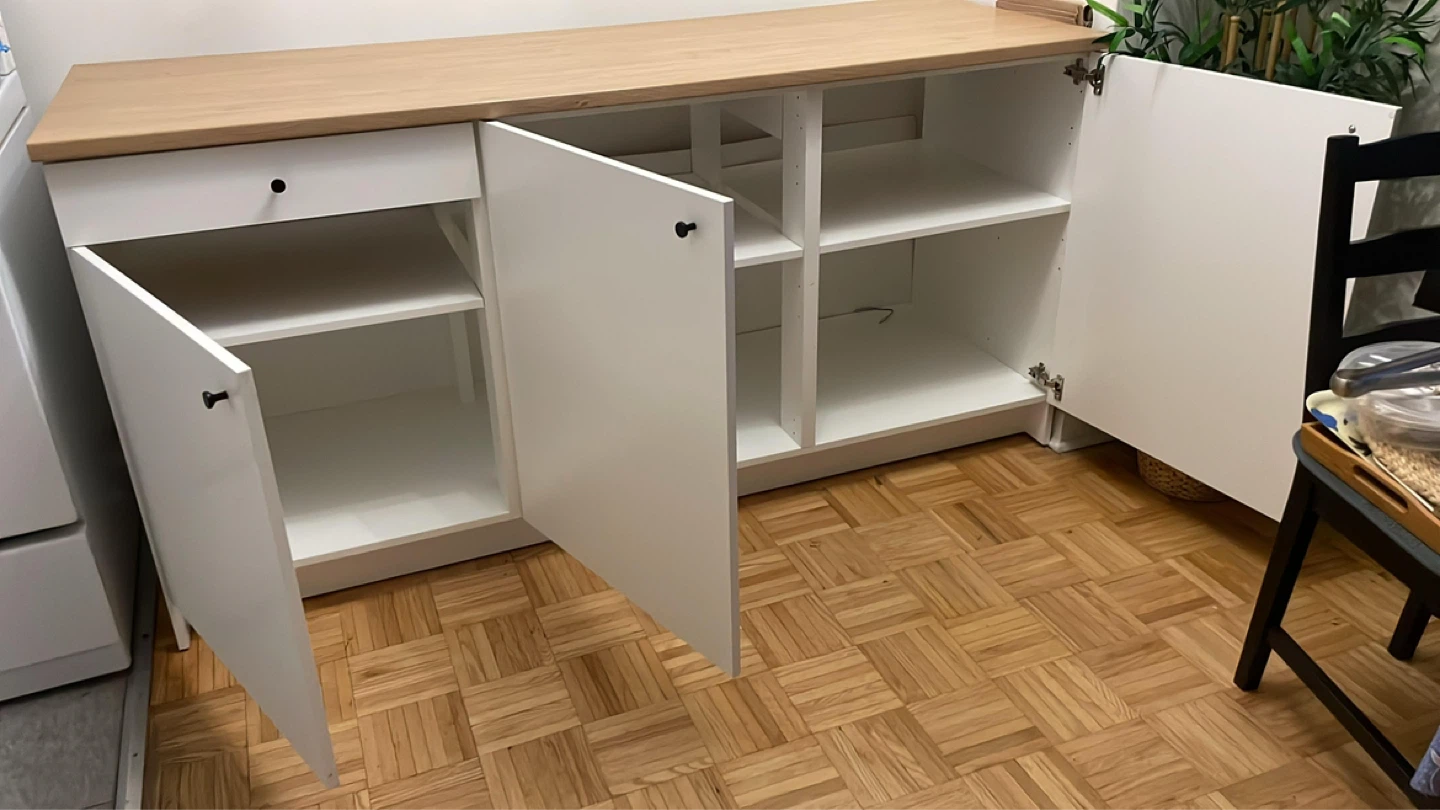 White 3-Door Cabinet with Wood Top