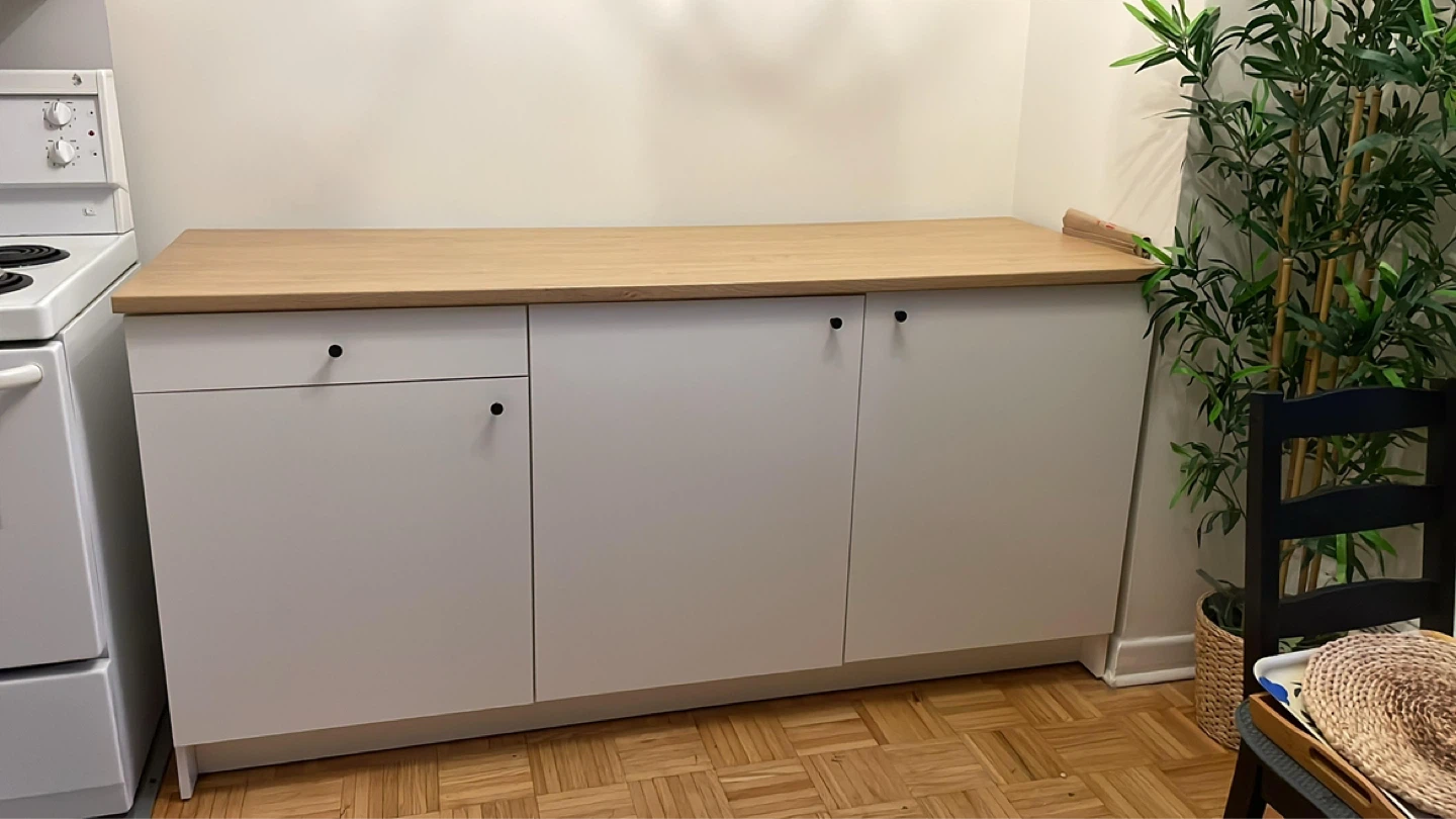 White 3-Door Cabinet with Wood Top - photo 2