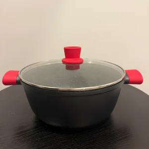 Black Stew Pot with Red Handles and Lid