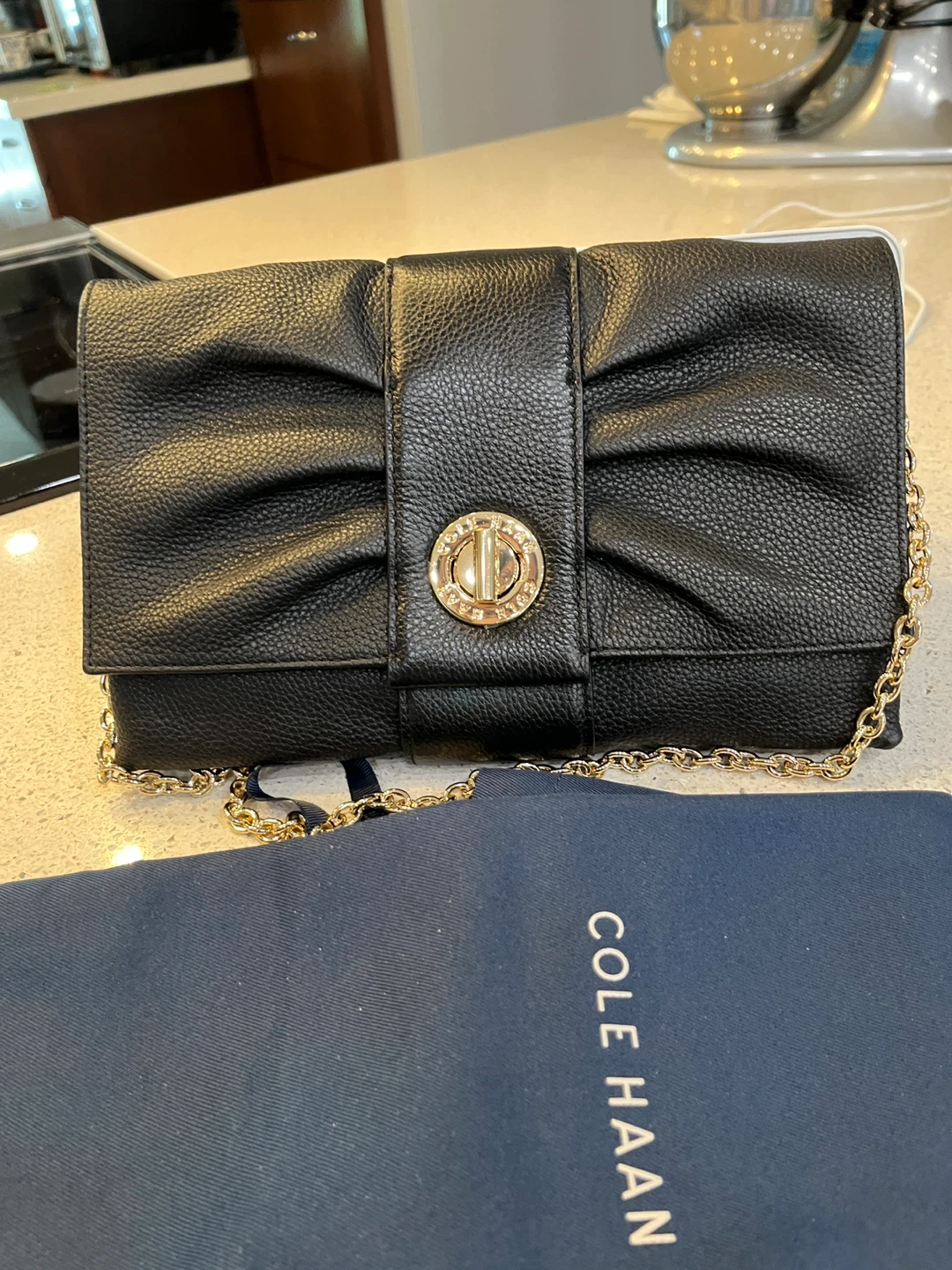 Cole Haan Black Leather Bow Clutch with Chain - photo 5