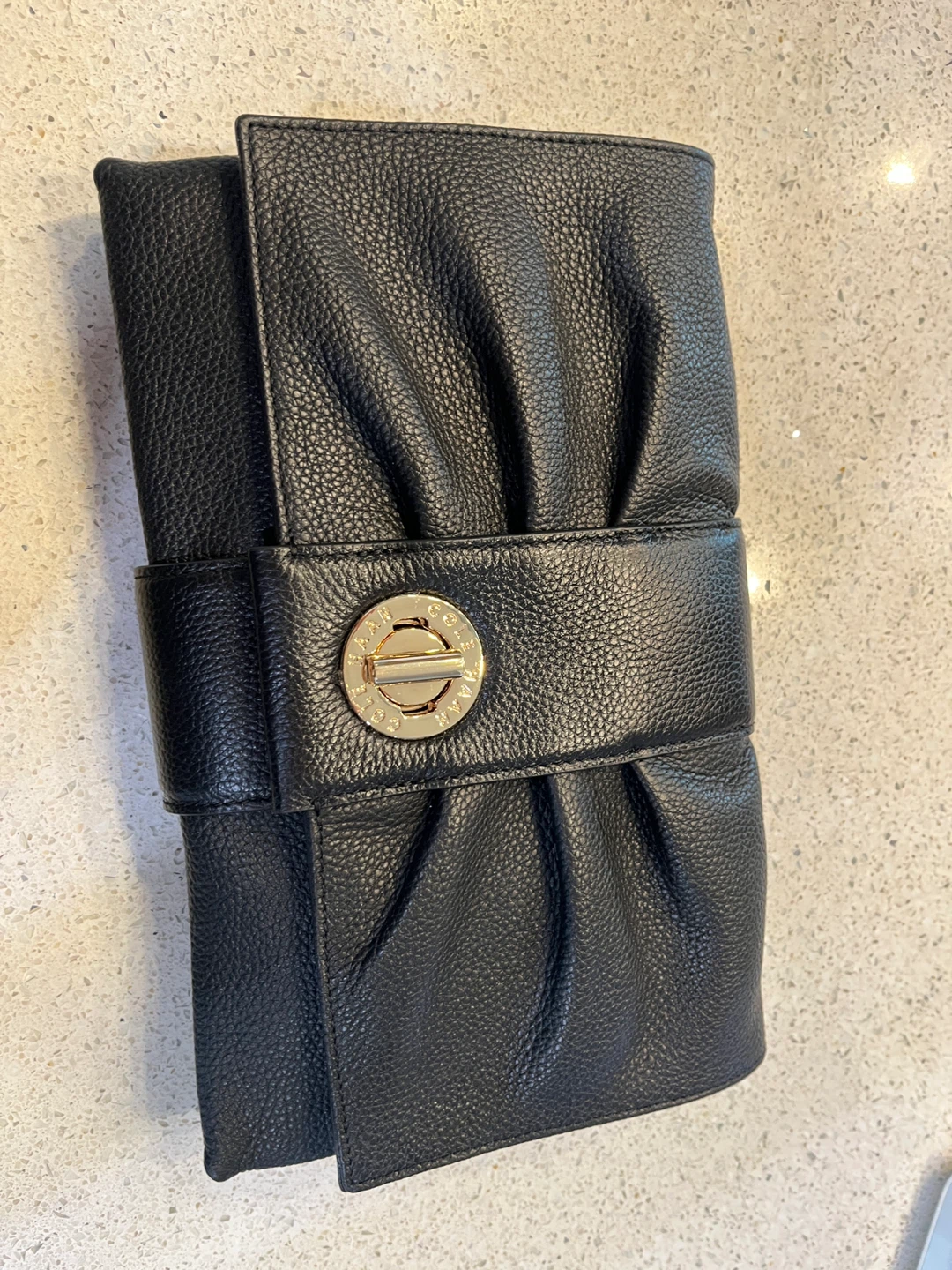 Cole Haan Black Leather Bow Clutch with Chain