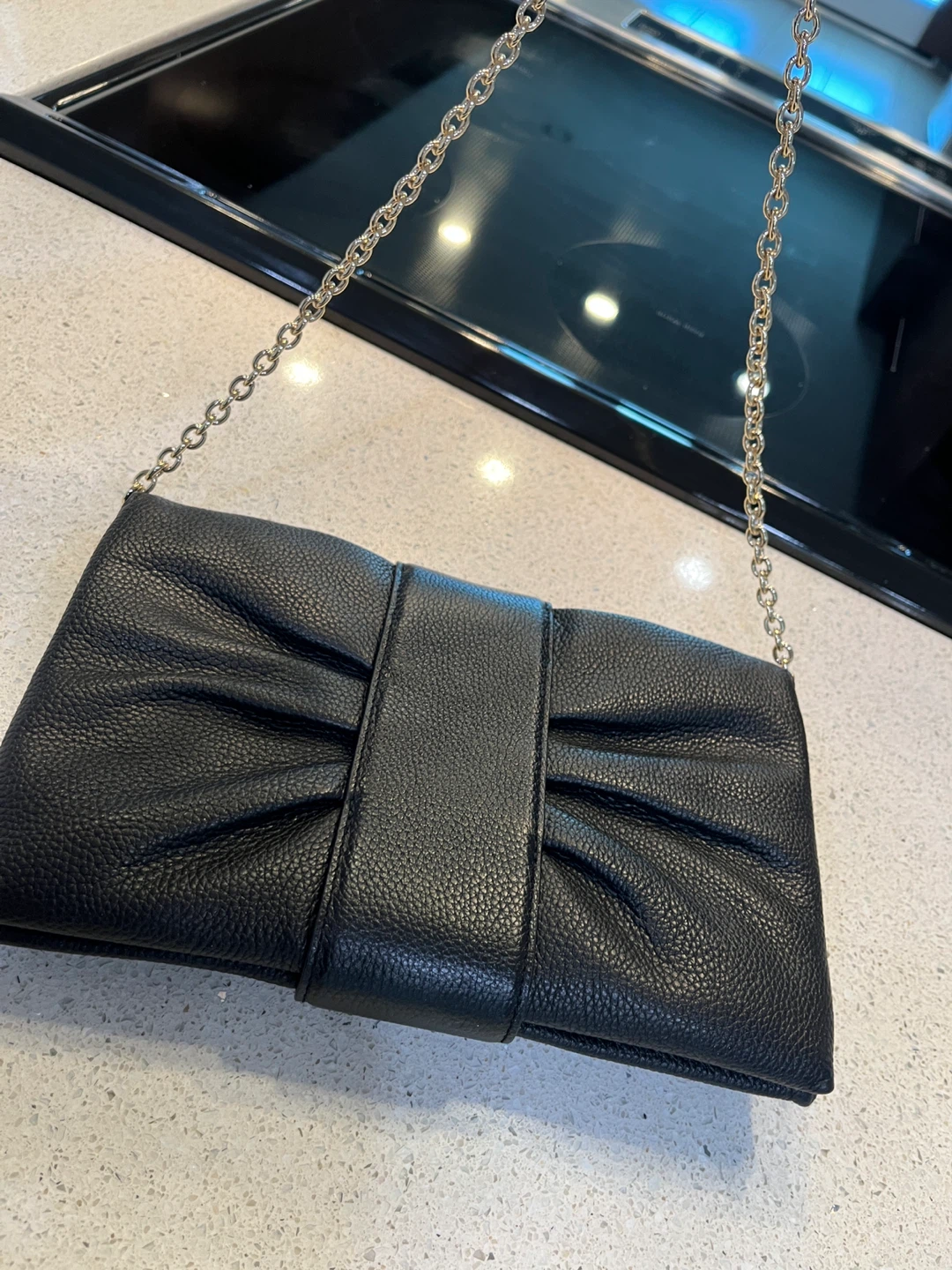 Cole Haan Black Leather Bow Clutch with Chain - photo 4