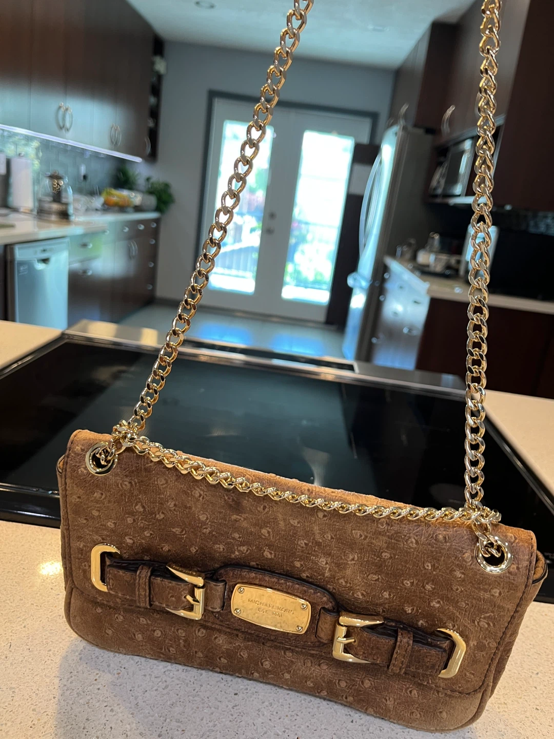 Michael Kors Brown Ostrich Embossed Leather Shoulder Bag - photo 5