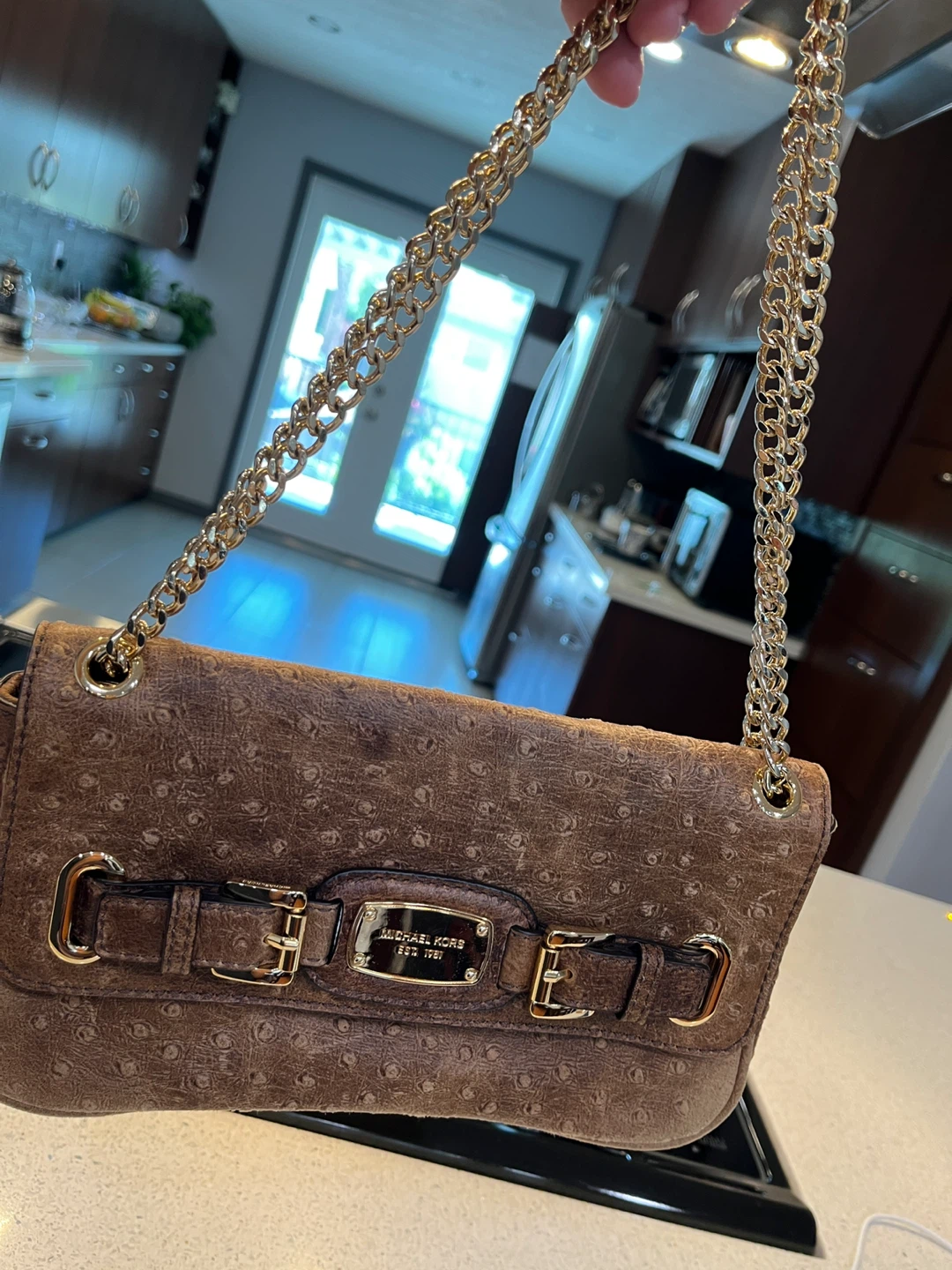 Michael Kors Brown Ostrich Embossed Leather Shoulder Bag - photo 4