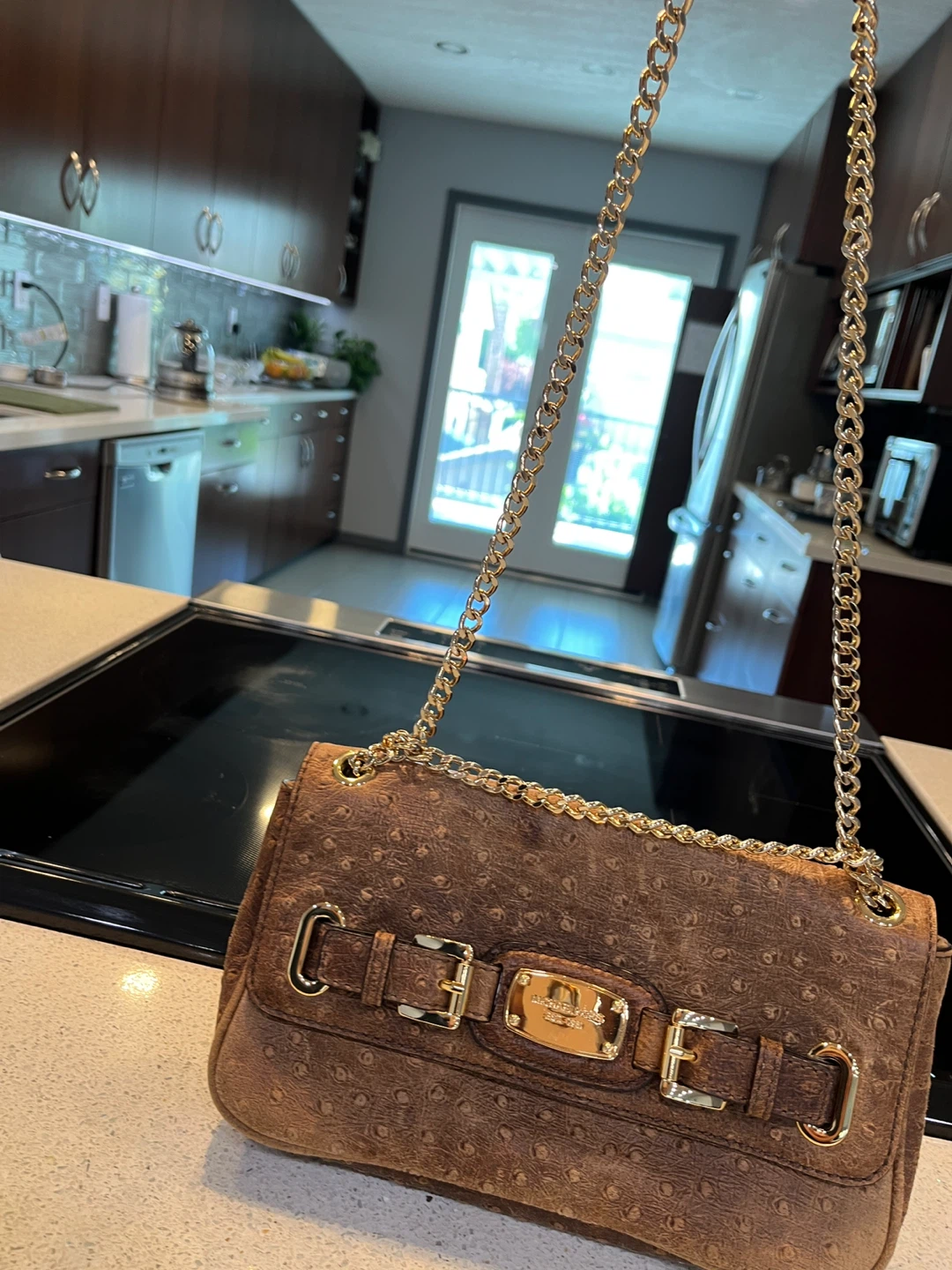 Michael Kors Brown Ostrich Embossed Leather Shoulder Bag - photo 3