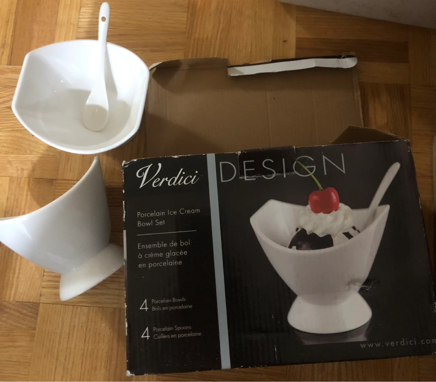 Verdici Porcelain Ice Cream Bowl Set with Spoons