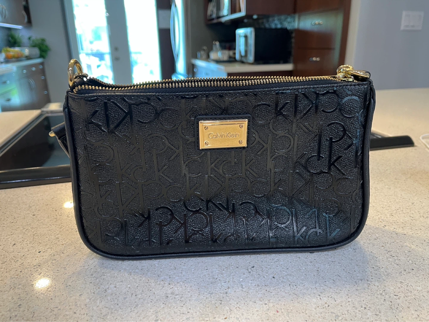 Calvin Klein Black Embossed Monogram Shoulder Bag