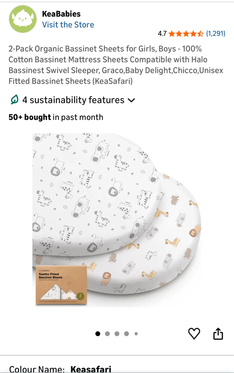 KeaBabies Organic Cotton Bassinet Sheets - Keasafari Pattern - photo 4