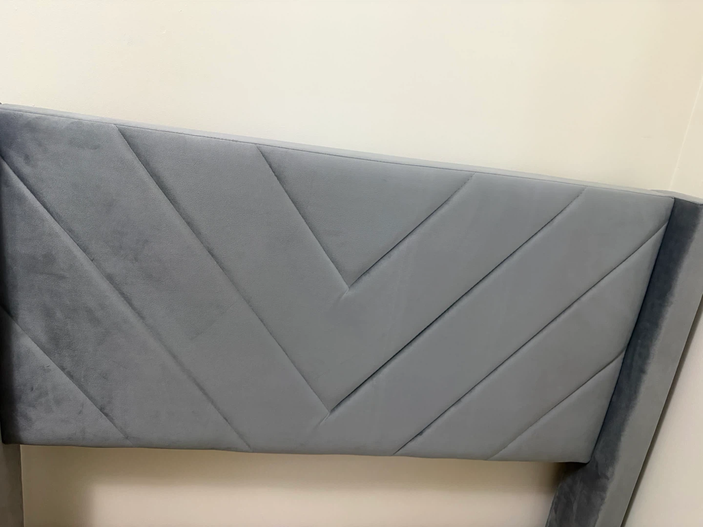 Grey Velvet Bed Frame with Chevron Headboard - photo 2