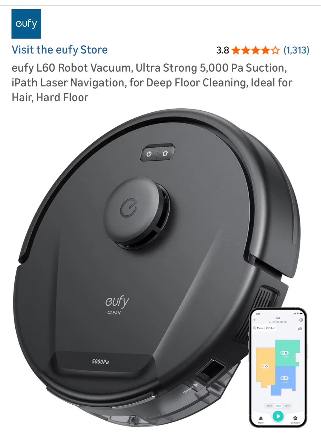 eufy L60 Robot Vacuum, 5000 Pa Suction