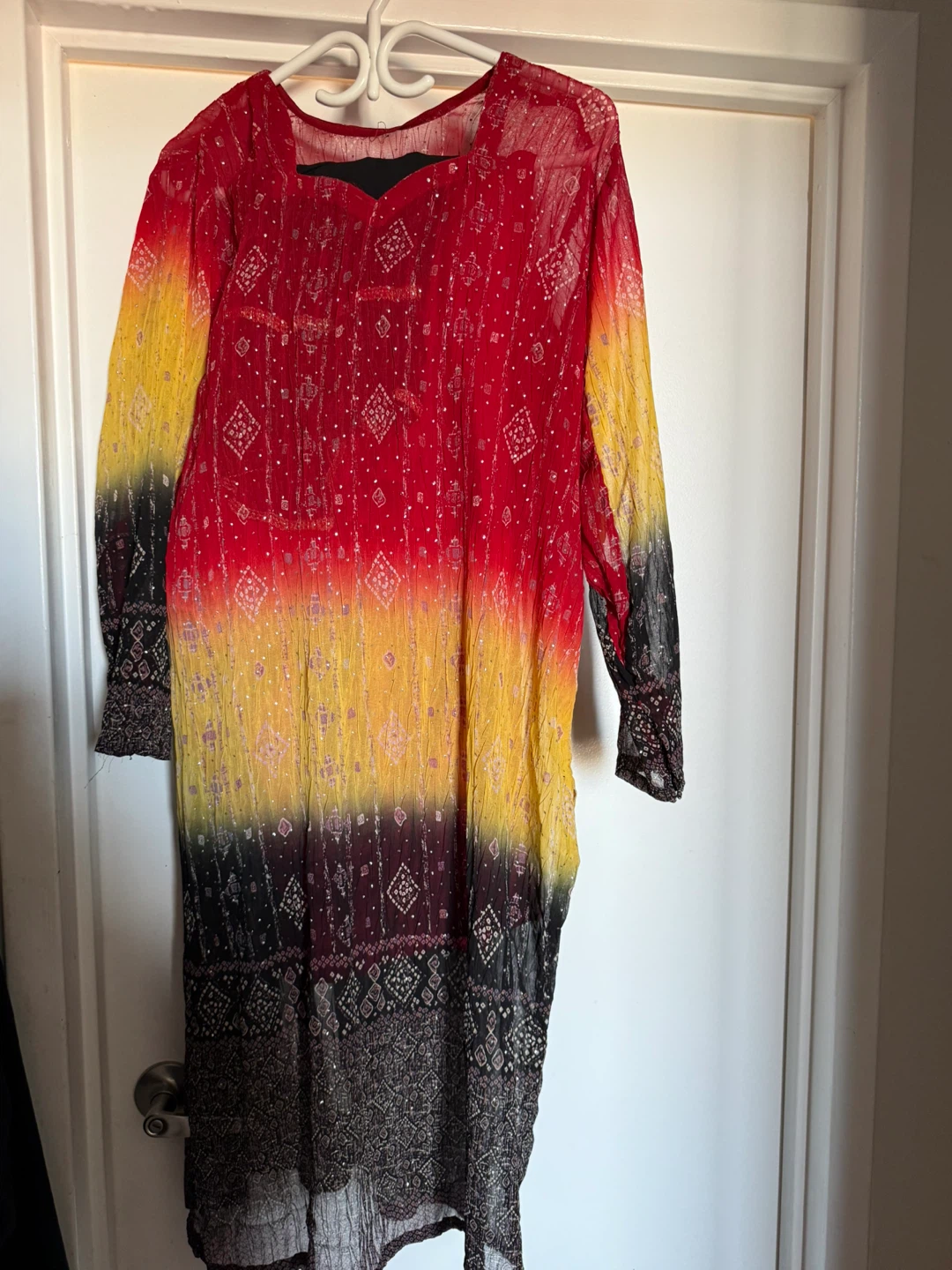 Tie-Dye Long Sleeve Kurti Dress