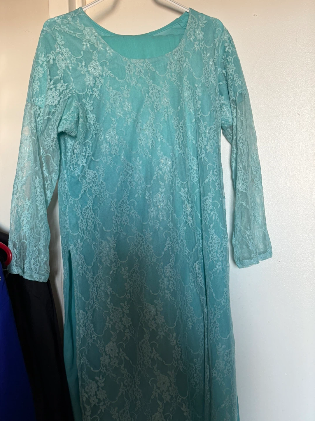 Turquoise Lace Dress with Pants