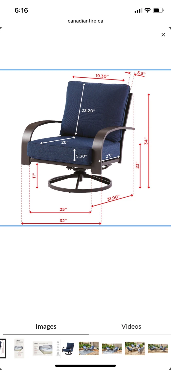 Blue Swivel Patio Chair with Cushions - photo 5