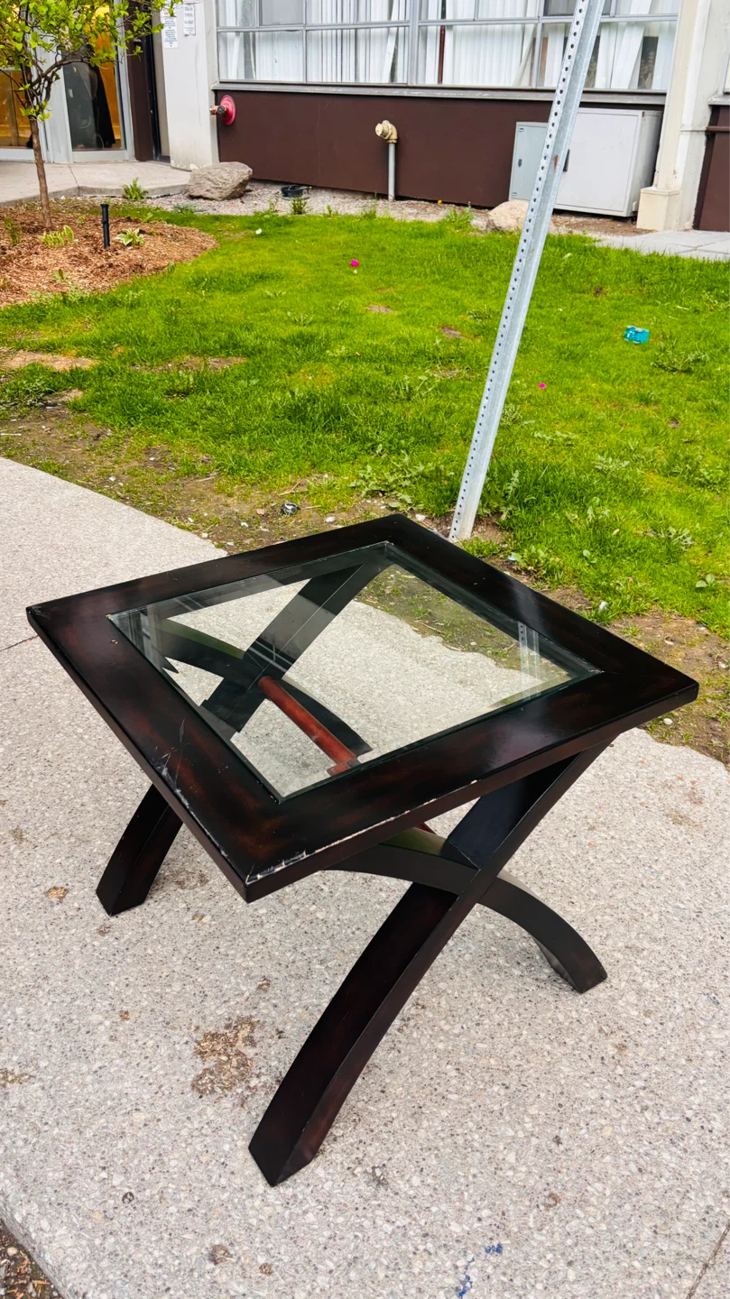 Dark Wood & Glass Side Table - photo 2