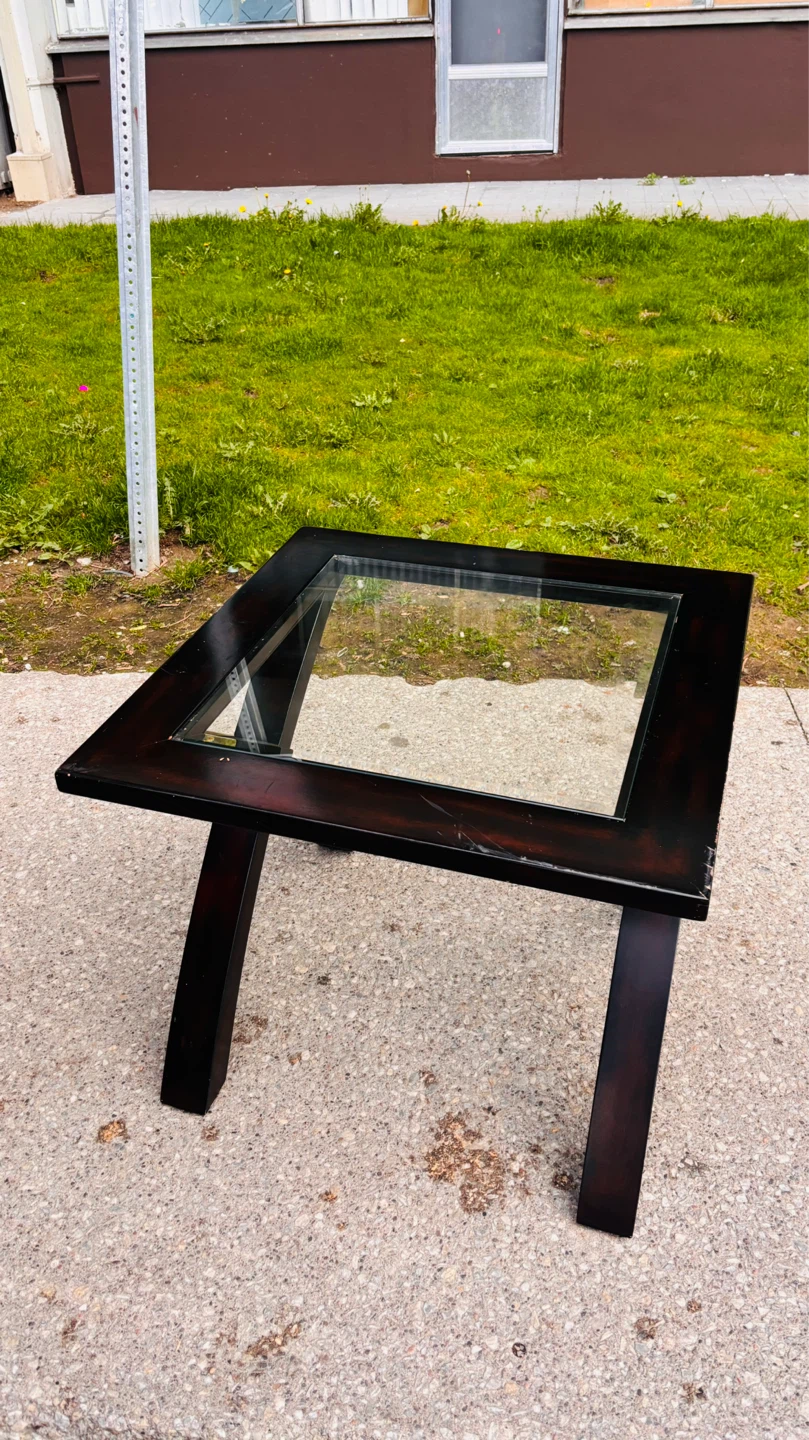 Dark Wood & Glass Side Table