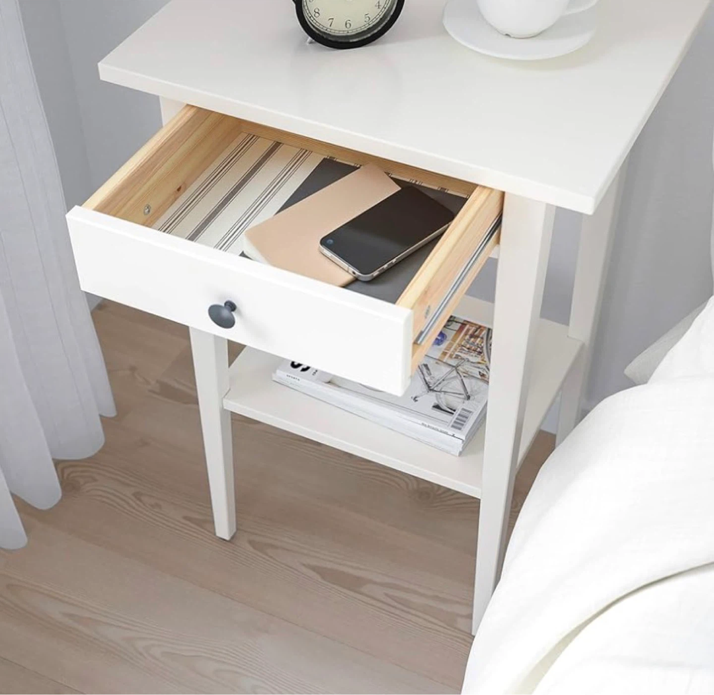 White Nightstand with Drawer and Shelf - photo 4