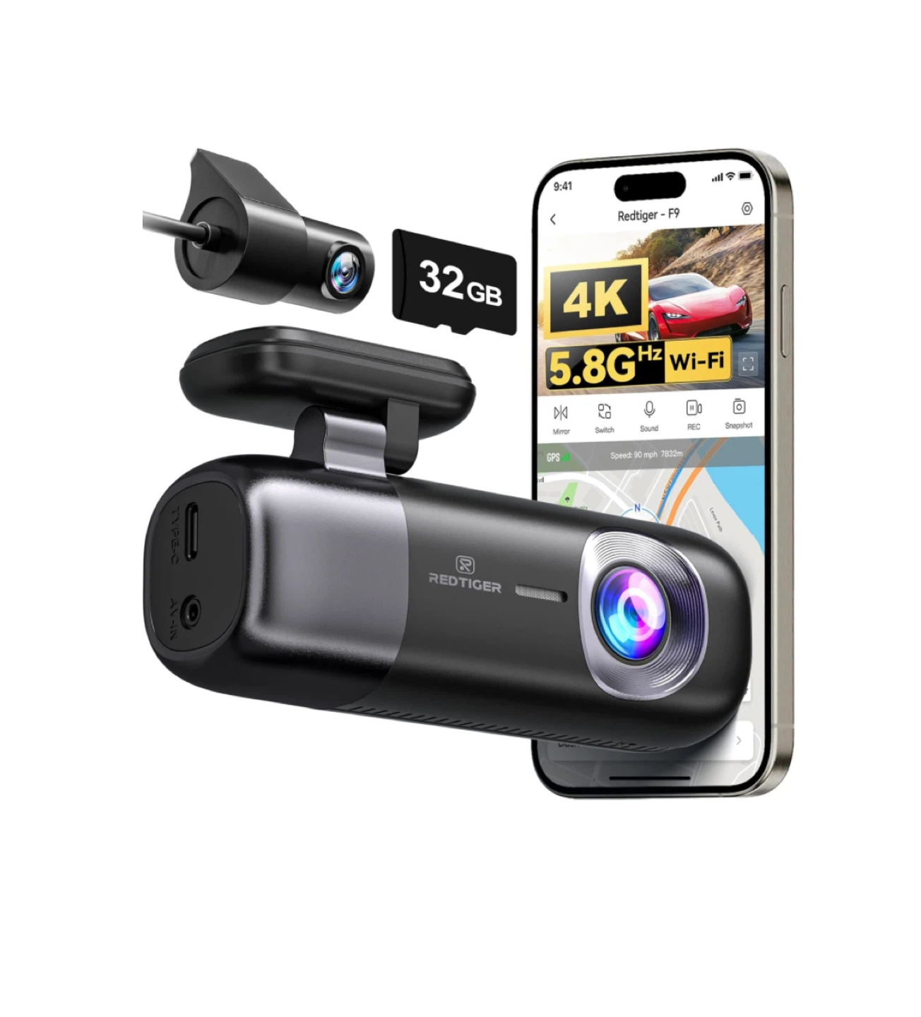 REDTIGER F9 Dash Cam 4K Front and Rear 1080P