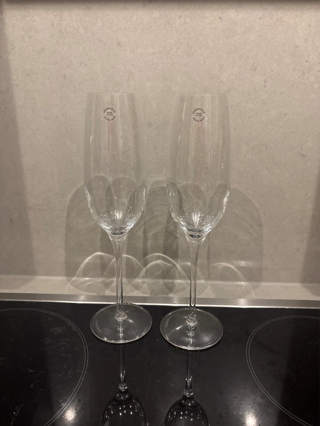 Tiffany & Co. Crystal Glass Champagne Flutes - Pair