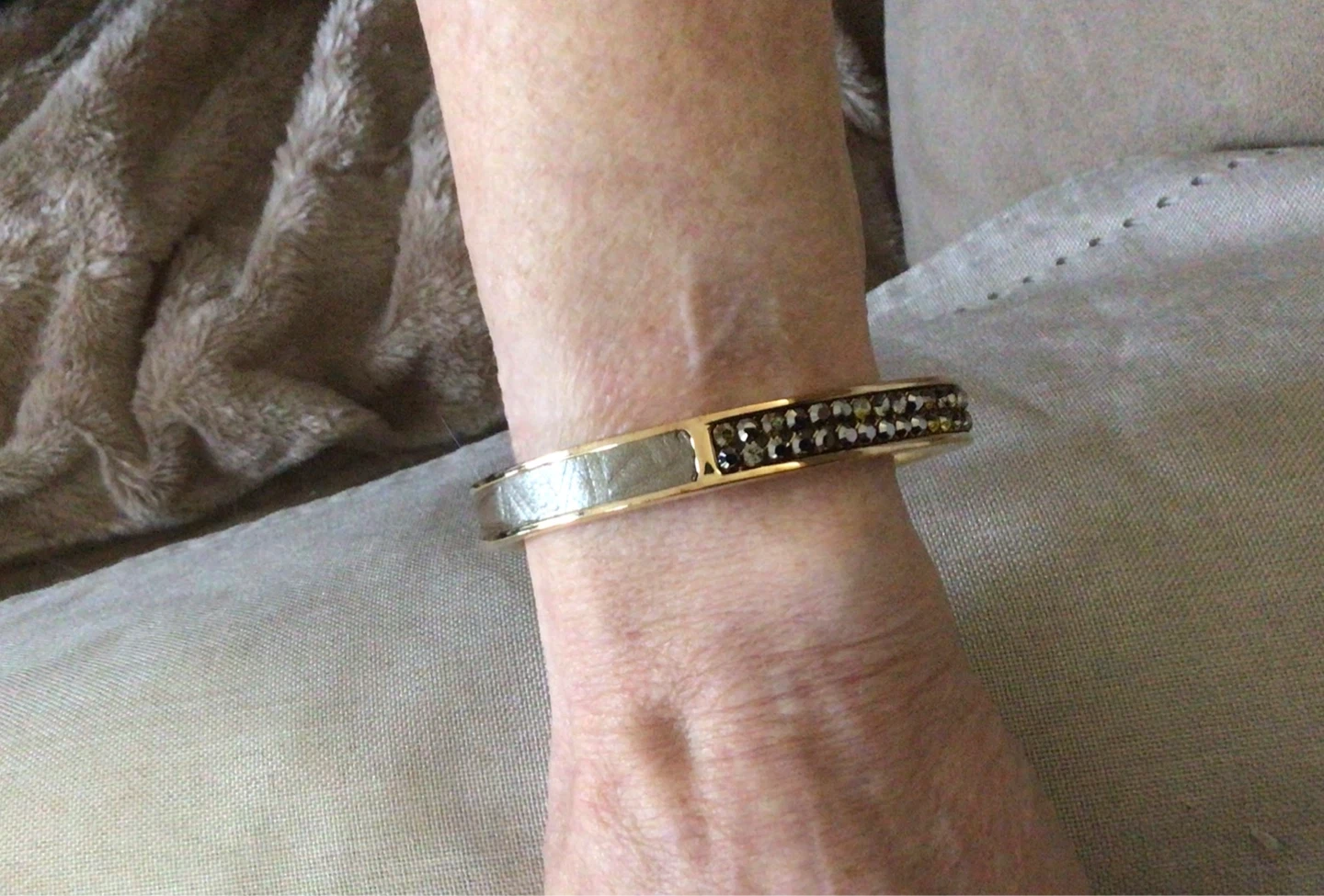 Swarovski Gold tone cuff bracelet with rhinestones - photo 2