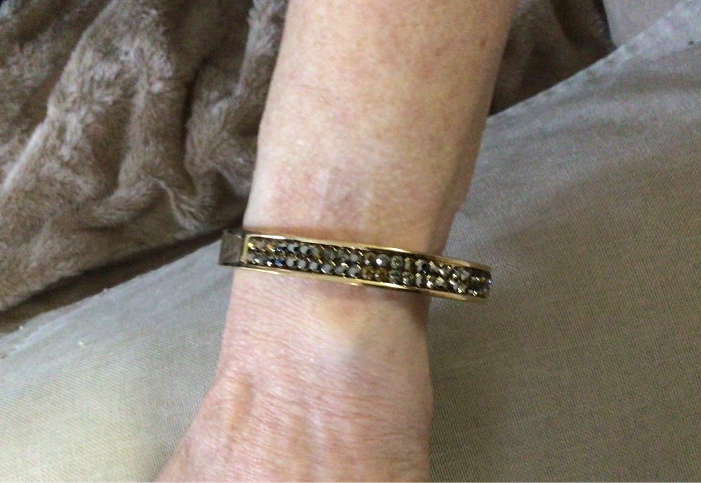 Swarovski Gold tone cuff bracelet with rhinestones - photo 3