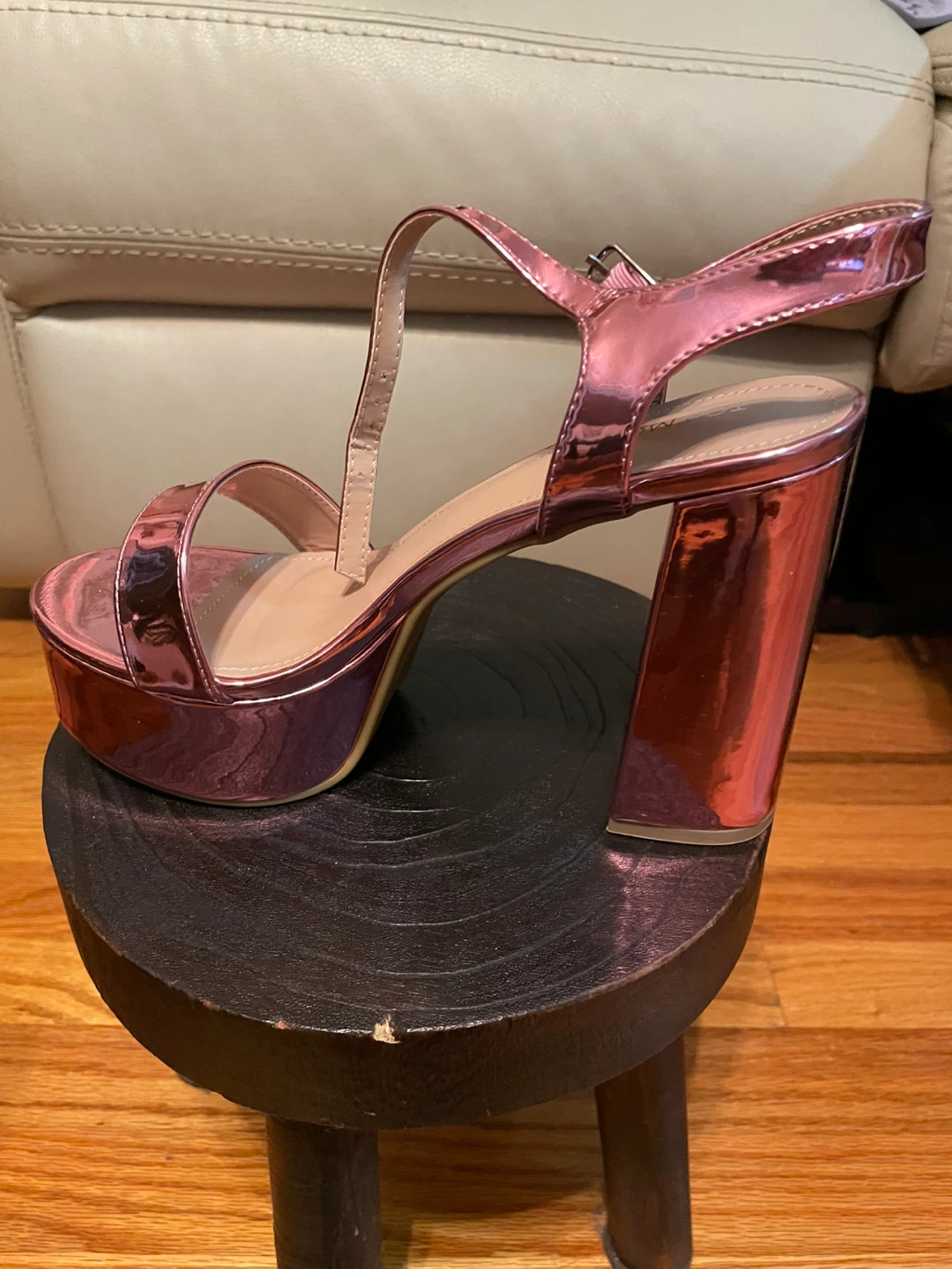 Pink Metallic Platform Chunky Heel Sandals Women's Size 8