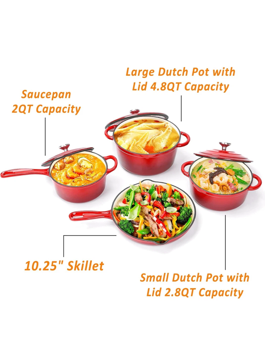 Hisencn Enameled Cast Iron Cookware 7 Piece Dutch Ovens Set - photo 5