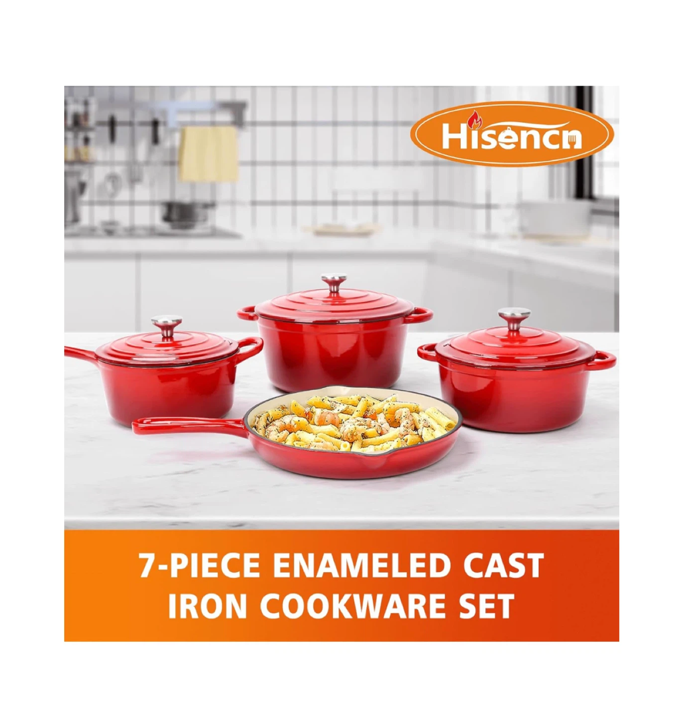 Hisencn Enameled Cast Iron Cookware 7 Piece Dutch Ovens Set - photo 2