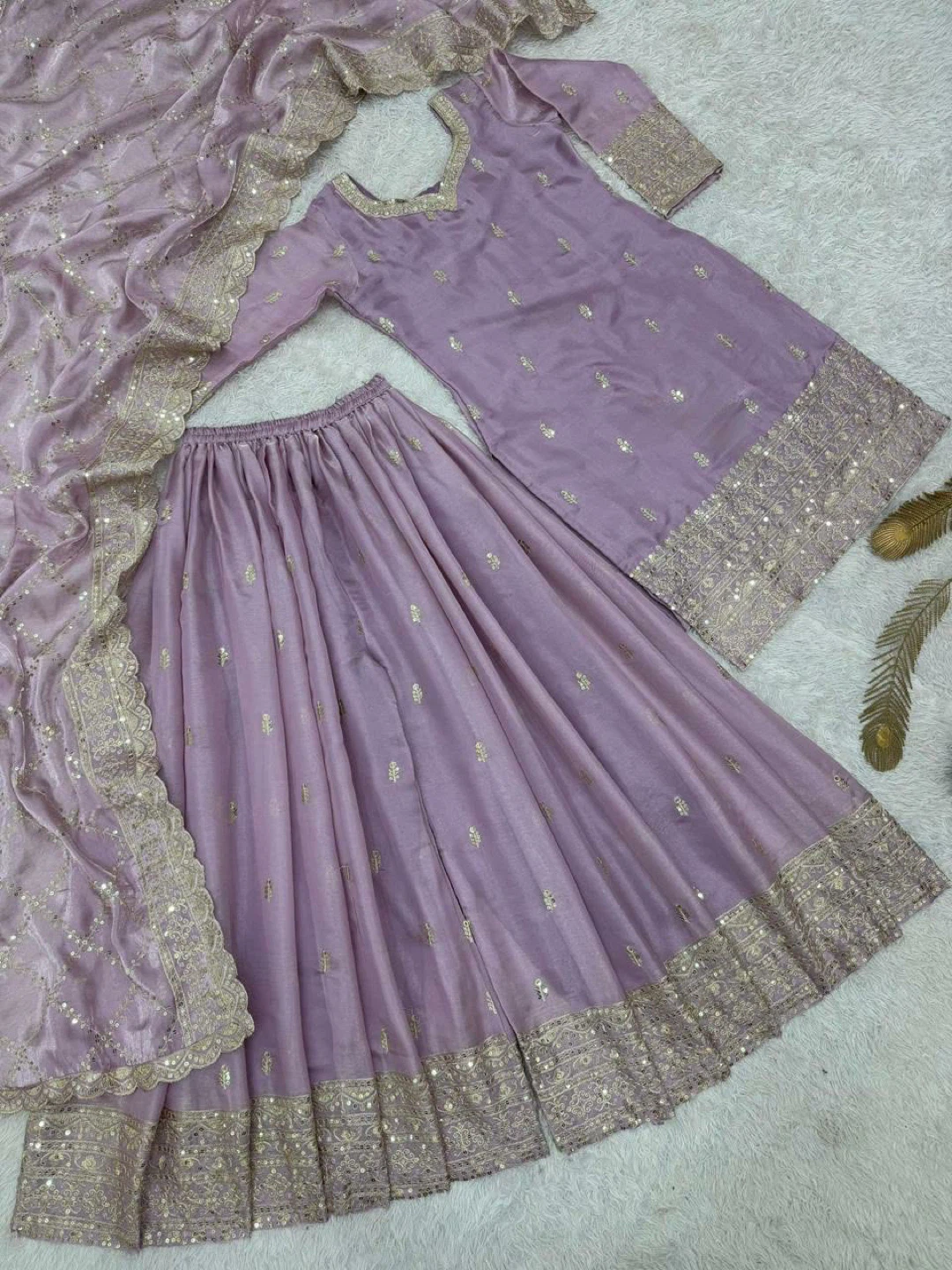 Lavender Embroidered 3-Piece Suit