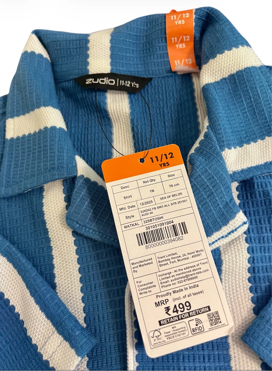 New Zudio Boys Textured Striped Button-Up Shirt Size 11/12Y - photo 3
