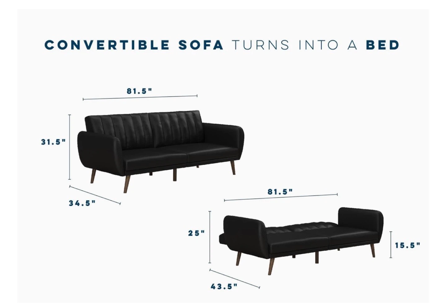 Black Convertible Sofa Bed - photo 3