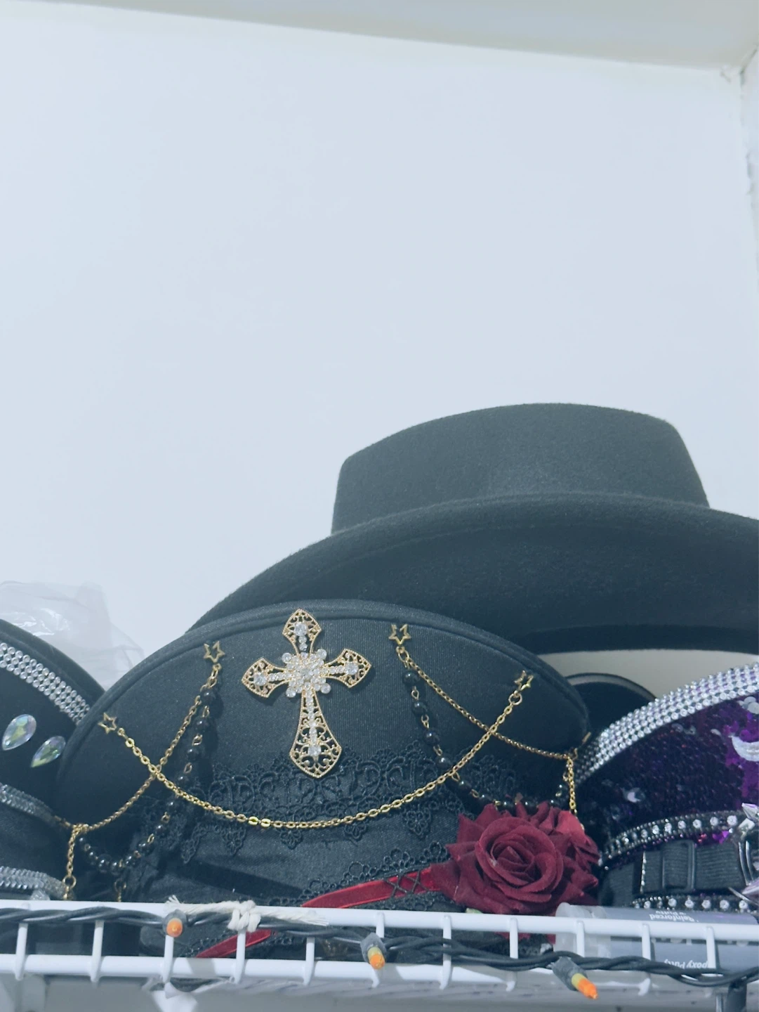 Decorative Military-Style Cap with Goggles and Gems - photo 2