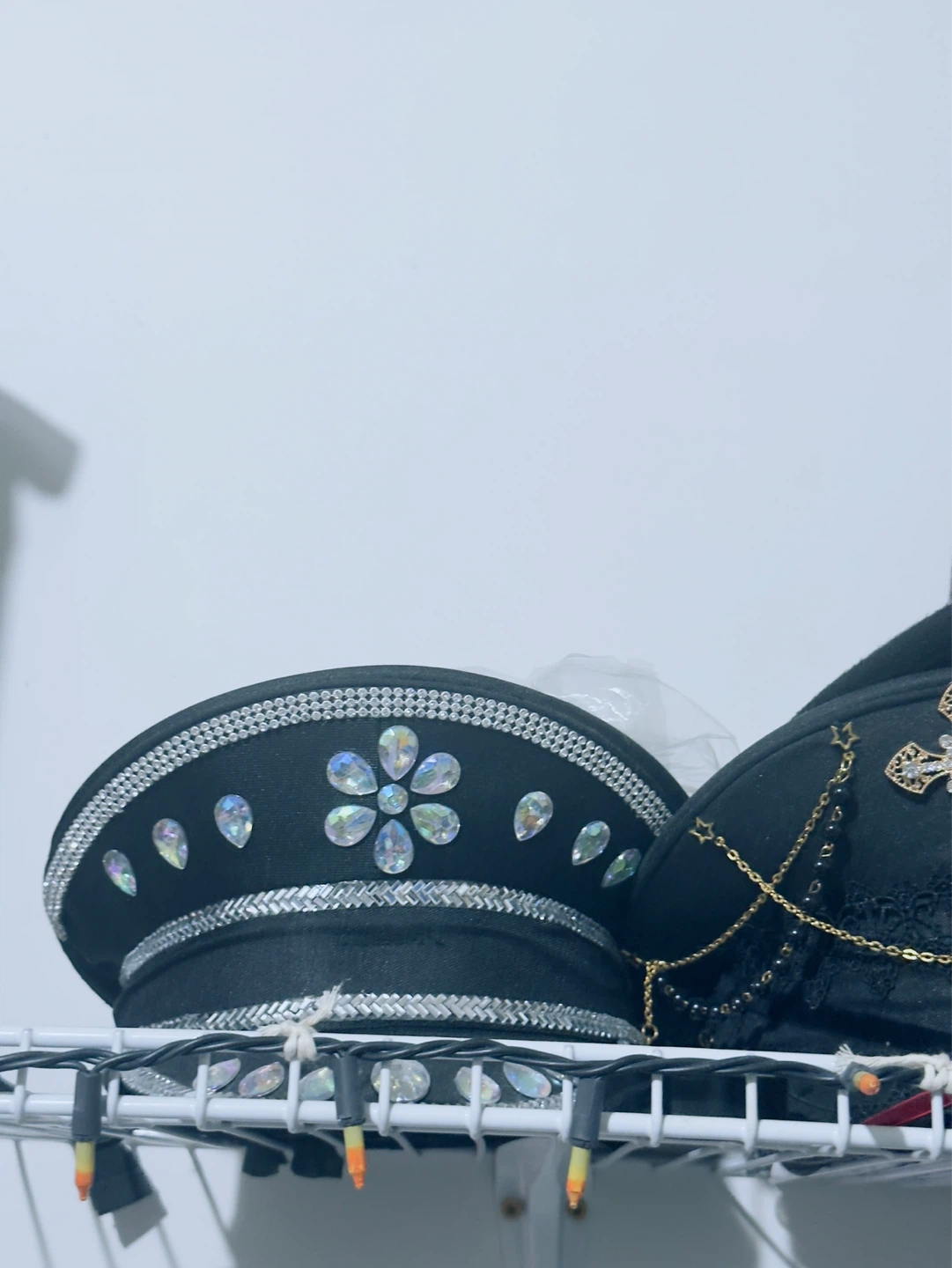 Decorative Military-Style Cap with Goggles and Gems - photo 3