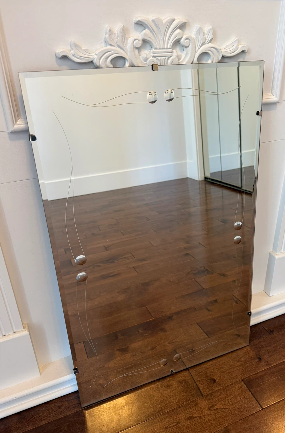 Vintage 1963 Mid-Century Modern Frameless Etched Wall Mirror